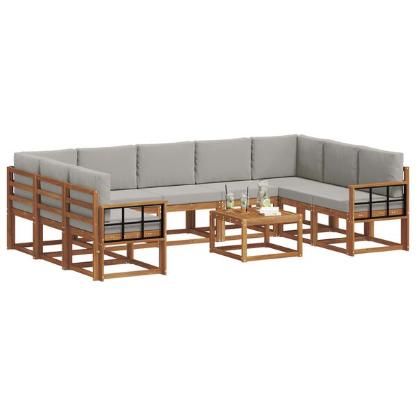 vidaXL Utomhussoffset med kudde 10 pcs Naturlig och Ljus Gr&aring;