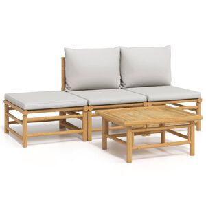 vidaXL Loungegrupp f&ouml;r tr&auml;dg&aring;rden 4 delar ljusgr&aring;a dynor bambu