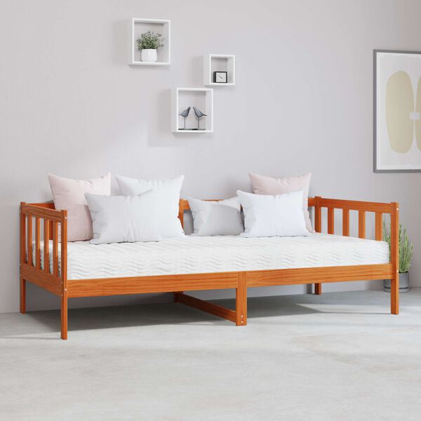 vidaXL Dags&auml;ng Vaxbrun och Vit 90 x 200 cm Massiv Furu och Polyester