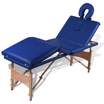 vidaXL Hopfällbar massagebänk med 4 sektioner träram blå