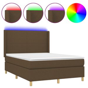 vidaXL Rams&auml;ng med madrass & LED m&ouml;rkbrun 140x190 cm tyg