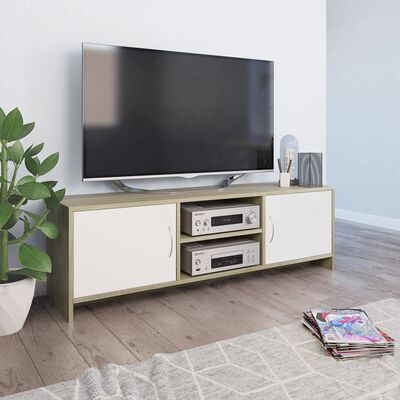 vidaXL Tv-bänk vit och sonoma-ek 120x30x37,5 cm konstruerat trä