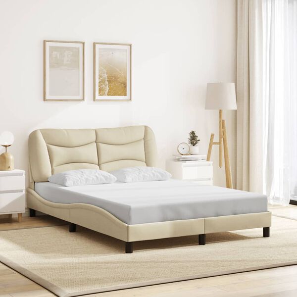 vidaXL Bed Frame with LED without Mattress "Hvar" Cream 140x190 cm Fabric