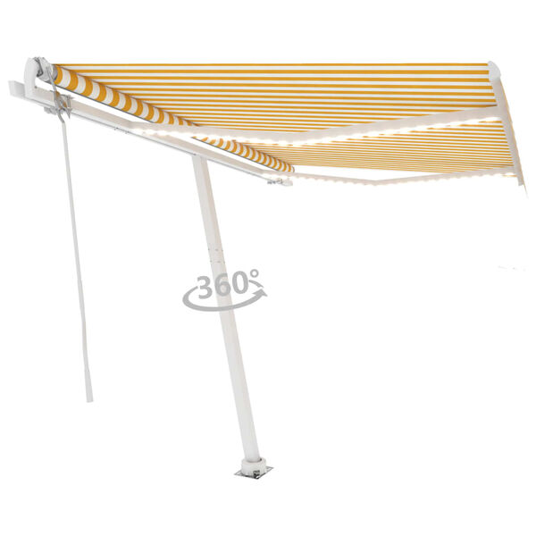 vidaXL Automatisk markis med vindsensor & LED 300x250 cm gul/vit