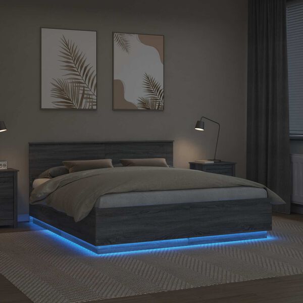 vidaXL S&auml;ngram med huvudgavel Gr&aring; Sonoma 200 x 200 cm Konstruerat tr&auml;