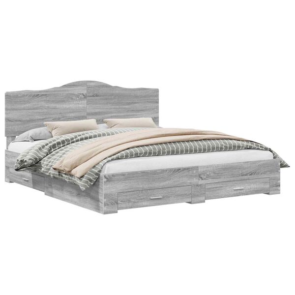 vidaXL S&auml;ngram med huvudgavel Gr&aring; Sonoma 200 x 200 cm Konstruerat tr&auml;