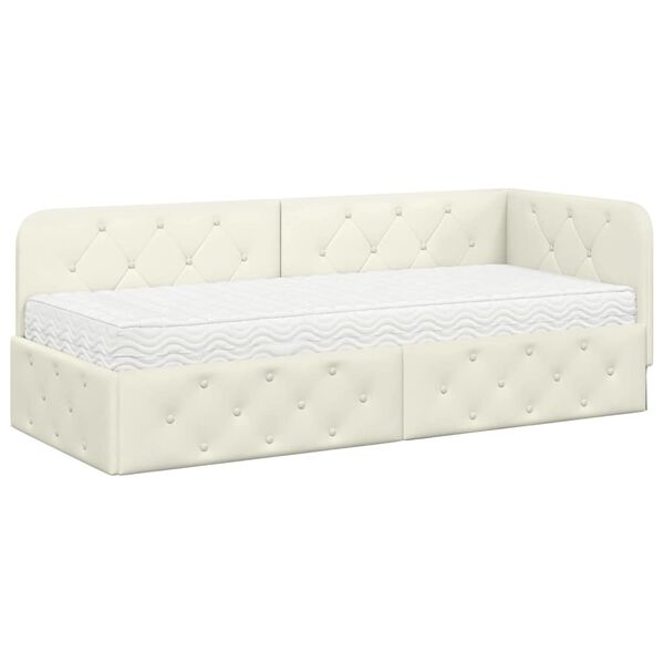 vidaXL Hörn Sängram med madrass med huvudgavel Kräm 80 x 200 cm Sammet