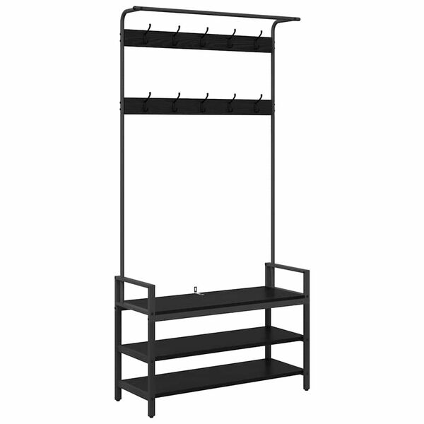 vidaXL Kl&auml;dh&auml;ngare med hylla Svart Ek 95 x 34 x 184 cm Konstruerat tr&auml;