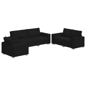 vidaXL Soffa 3 pcs Svart Linnenblandad tyg
