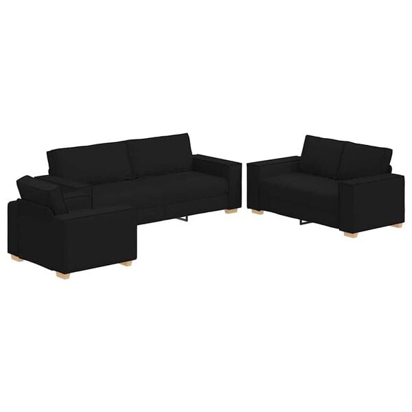 vidaXL Soffa 3 pcs Svart 220 x 80 x 84 cm Linnenblandad tyg