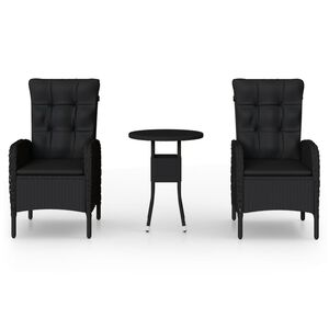 vidaXL Caf&eacute;set f&ouml;r tr&auml;dg&aring;rden 3 delar konstrotting svart