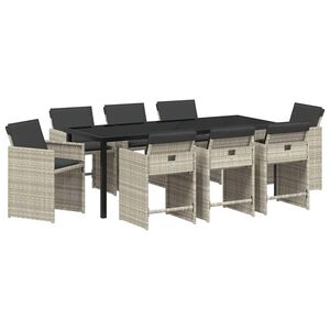 vidaXL Tr&auml;dg&aring;rdsm&ouml;belset med kudde 9 pcs Ljusgr&aring; konstrotting