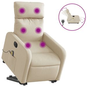 vidaXL Elektrisk massagef&aring;t&ouml;lj med uppresningshj&auml;lp gr&auml;ddvit tyg