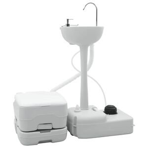 vidaXL Camping Toalettsats 2 pcs Gr&aring; och Vit H&ouml;gdensitetspolyeten
