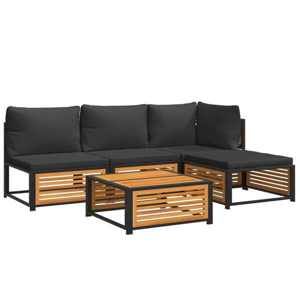 vidaXL Soffgrupp f&ouml;r tr&auml;dg&aring;rden med dynor 5 delar massivt akaciatr&auml;