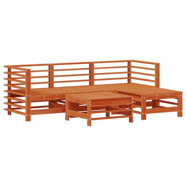 vidaXL Tr&auml;dg&aring;rd loungem&ouml;bler 5 pcs VaxBrun Massivt furu