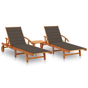 vidaXL Sols&auml;ngar 2 st med bord och dynor massivt akaciatr&auml;