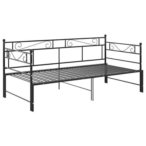vidaXL Utdragbar s&auml;ngram b&auml;ddsoffa svart metall 90x200 cm