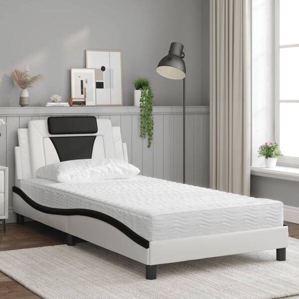 vidaXL Bed "Viana" with Mattress White and Black 100x200 cm Faux Leather