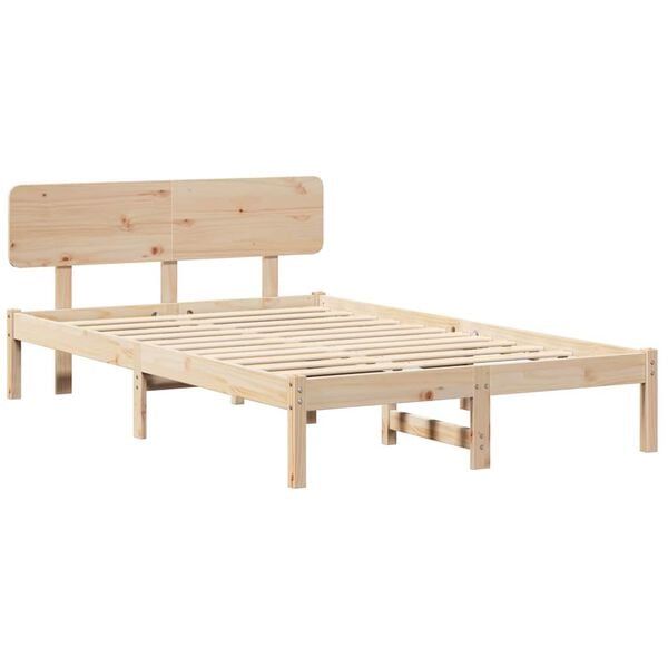 vidaXL Sängram med huvudgavel Naturfärg 140 x 190 cm Massiv furu