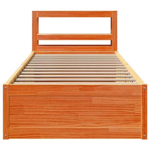 vidaXL Sängram med huvudgavel vaxbrun 90x190 cm massiv furu