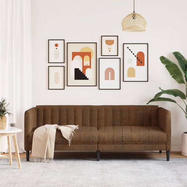 vidaXL Soffa 3-sits brun konstmocka