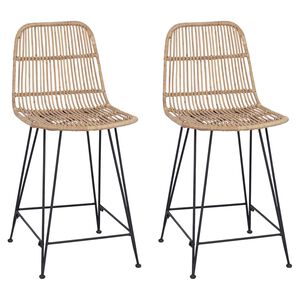 vidaXL Barpall 2 st Naturlig 44 x 54 x 96 cm Rattan och St&aring;l