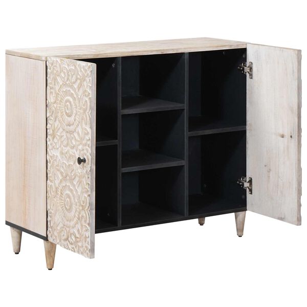 vidaXL Sideboard med hylla Vit 90 x 33,5 x 75 cm Massivt mangotr&auml;
