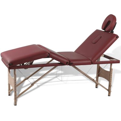 Röd hopfällbar 4-sektions massagebänk med träram