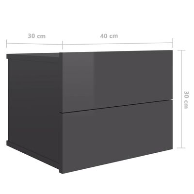 vidaXL Sängbord grå högglans 40x30x30 cm konstruerat trä