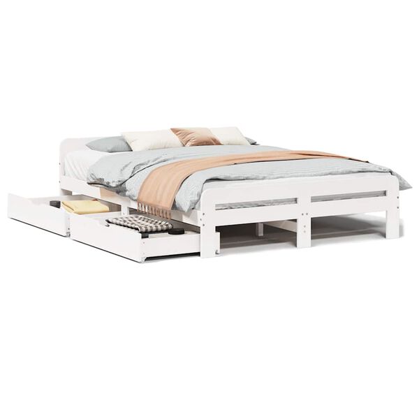 vidaXL Sängram utan madrass vit 150x200 cm massiv furu