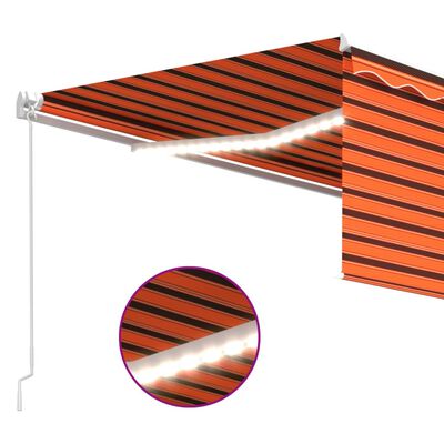 vidaXL Manuell markis med rullgardin LED 4x3 m orange/brun