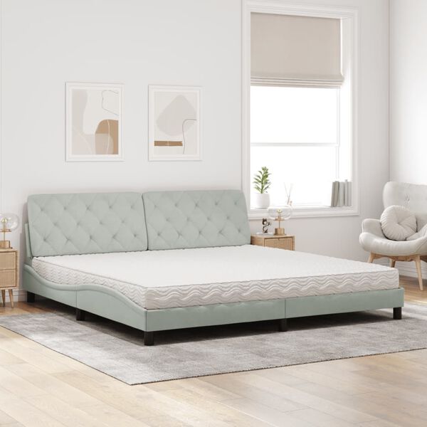 vidaXL Bed with Mattress Light Grey 200x200 cm Velvet
