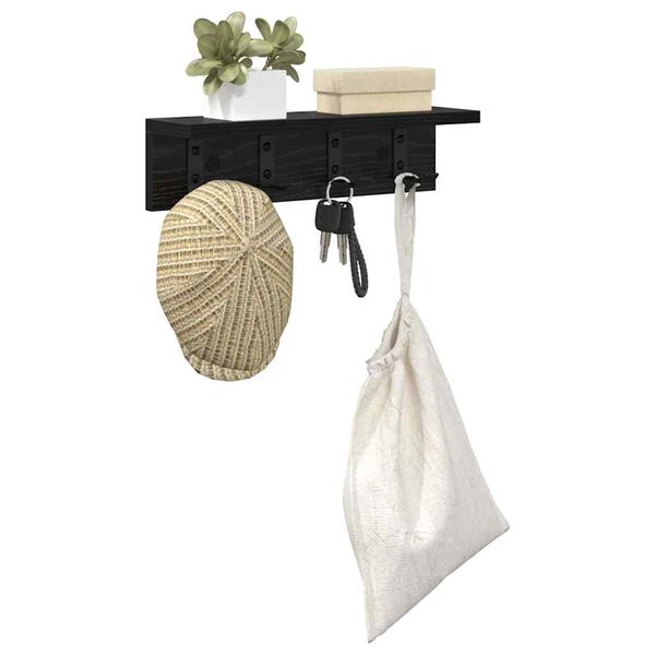 vidaXL V&auml;ggmonterad Kl&auml;dh&auml;ngare Svart Ek 40 x 10,5 x 10,5 cm