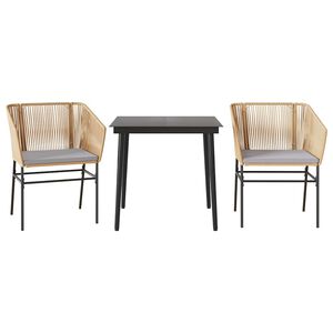 vidaXL Matgrupp f&ouml;r tr&auml;dg&aring;rd med dynor 3 delar brun polyrotting glas