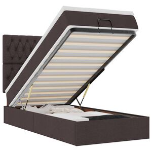 vidaXL Ottomansk s&auml;ng med madrass och LED-lampor m&ouml;rkbrun 90x200cm tyg