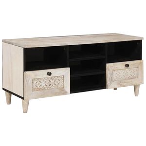 vidaXL TV-sk&aring;p med l&aring;da Blekt Vitt 100 x 33 x 46 cm Massivt mangotr&auml;
