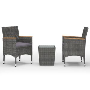 vidaXL Caf&eacute;set 3 delar konstrotting och h&auml;rdat glas gr&aring;