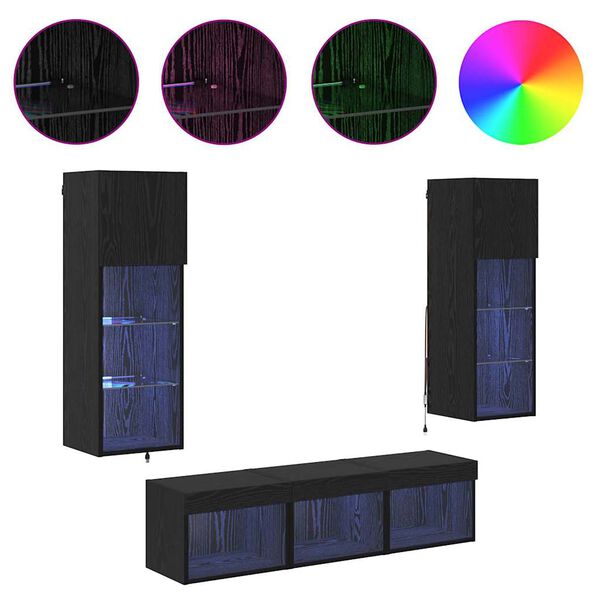 vidaXL TV V&auml;gg Enheter V&auml;ggmonterad 5 pcs Svart Ek Konstruerat tr&auml;