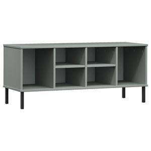vidaXL Skohylla med metallben OSLO gr&aring; 106x35x45 cm massivt tr&auml;