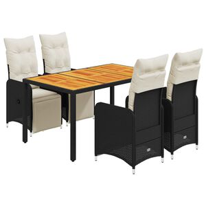 vidaXL Caf&eacute;set med dynor 5 delar konstrotting svart