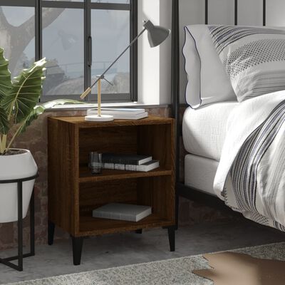 vidaXL Sängbord med metallben brun ek 40x30x50 cm
