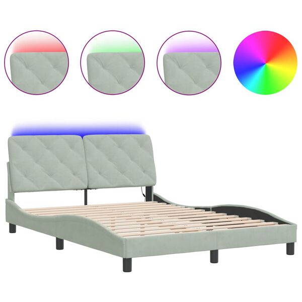 vidaXL Bed Frame with LED without Mattress Light Grey 120x200 cm Velvet