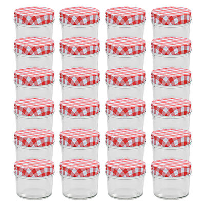 vidaXL Syltburkar i glas med vita och röda lock 24 st 110 ml