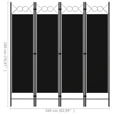 vidaXL Rumsavdelare 4 paneler svart 160x180 cm
