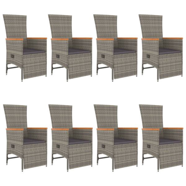 vidaXL Matgrupp för trädgården med dynor 9 delar grå konstrotting