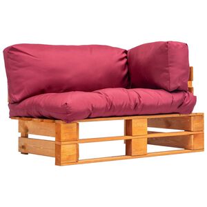 vidaXL Pallsoffa med r&ouml;da dynor furu