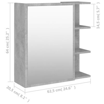 vidaXL Spegelskåp för badrum betonggrå 62,5x20,5x64 cm konstruerat trä