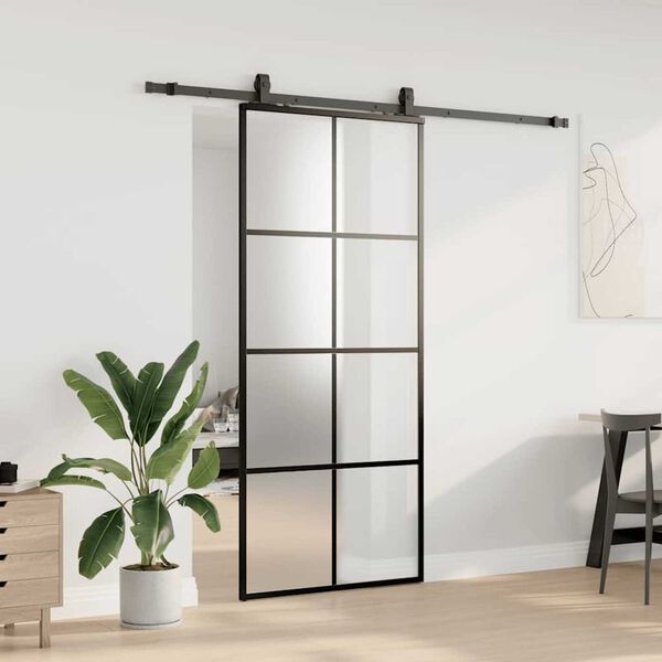 vidaXL Skjutd&ouml;rr med beslag svart 90x205 cm ESG-glas