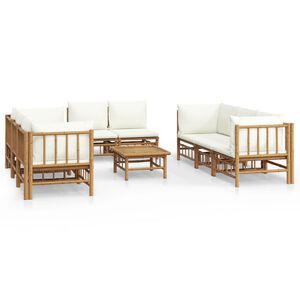 vidaXL Loungegrupp 9 delar gr&auml;ddvita dynor bambu